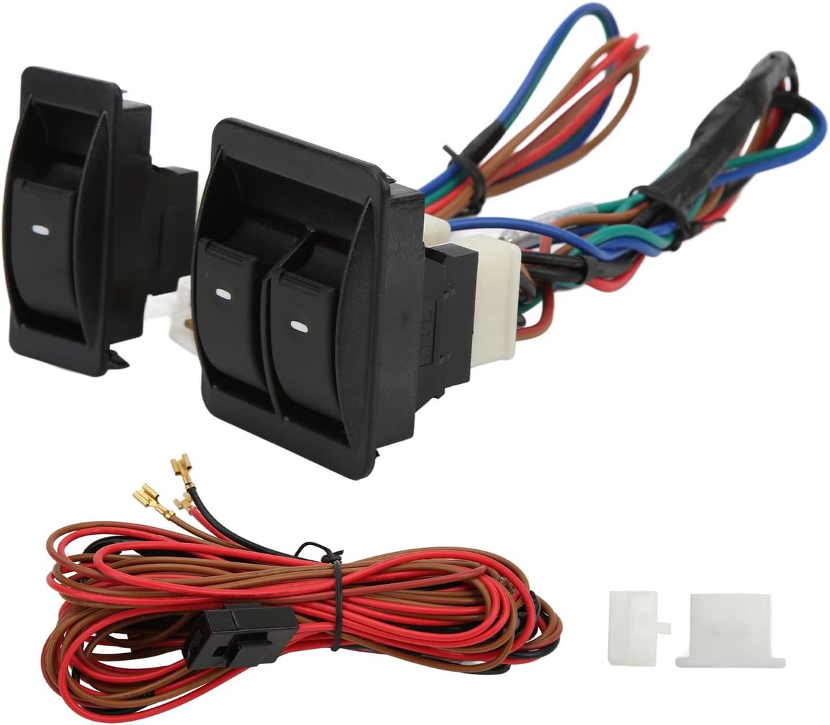 aqxreight Aqxreight Auto Schakelaar Ruitbediening, Universele Elektrische Raam Schakelaar Regulator Kits met Kabelboom, voor 2 Deuren, 5 Stuks