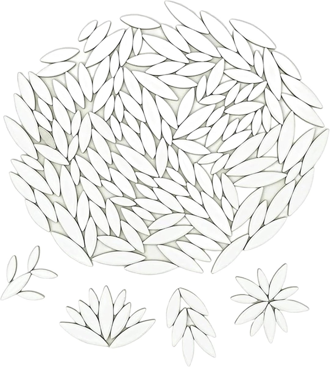 Mozaïektegels voor knutselen, 500 g onregelmatige mozaïekstukken, bloemblaadjes mozaïektegels, doe-het-zelf mozaïek maken van stenen voor knutselen, hobby, kunst, wanddecoratie (wit)