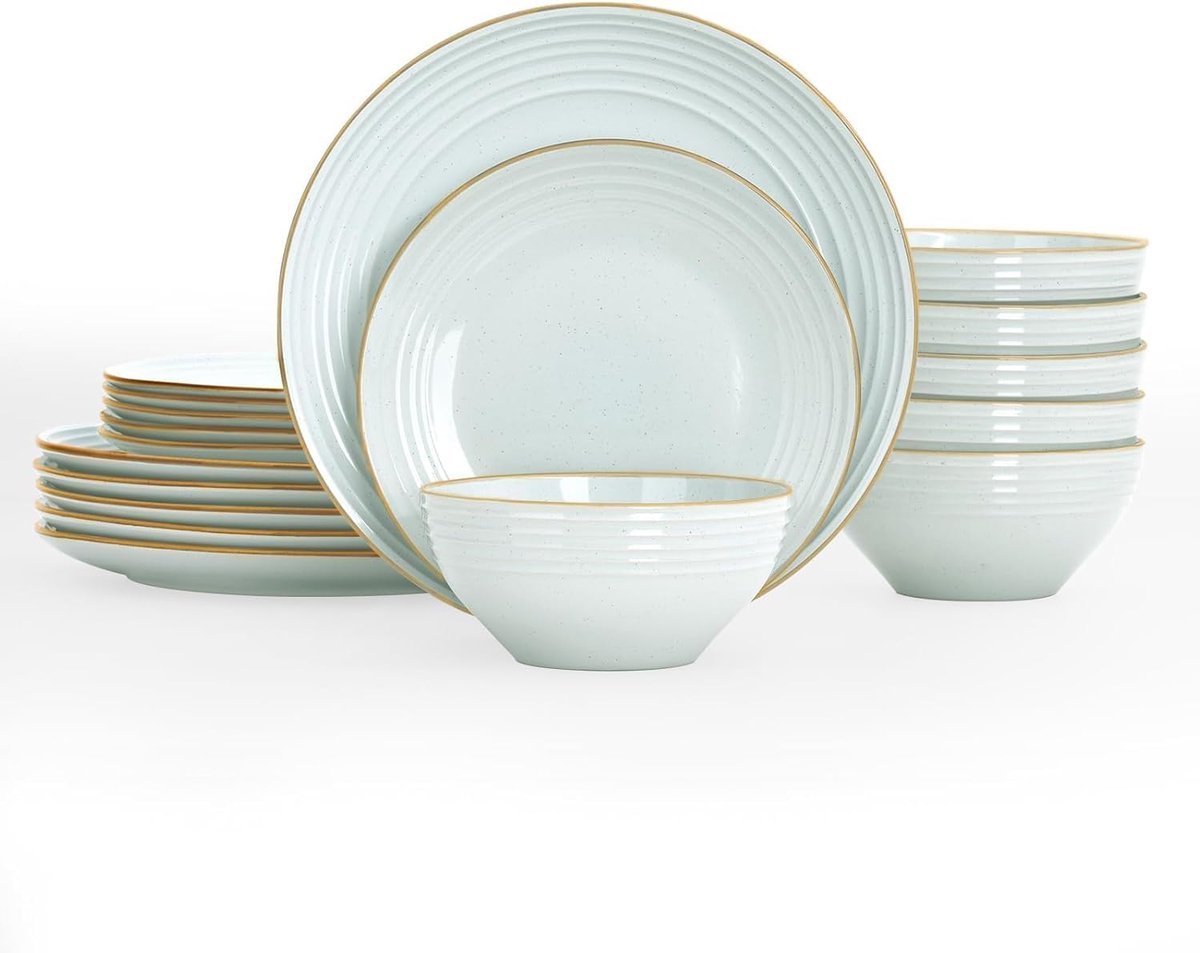 Dinersets met borden en kommen, lichtblauw | Set met dinerborden, dessertborden en ontbijtkommen – servies, geschikt voor de magnetron en vaatwasser