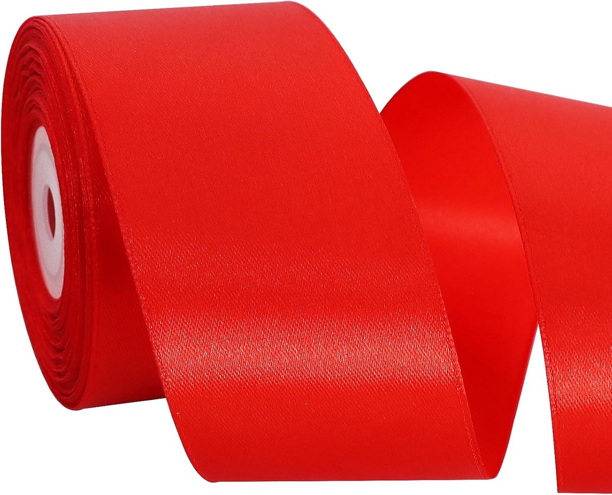 Rood satijnen lint 5,08 cm x 22,86 m voor geschenkverpakking, knutselen, stoelsjerp, eeuwige bloem, uitnodigingskaarten, haarstrikken, naaien, feest, bruiloftsdecoratie