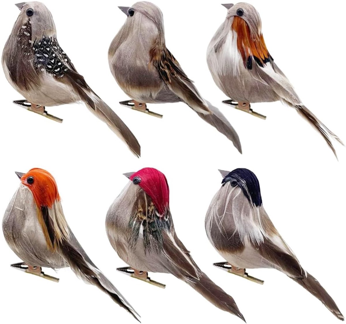 Kleine kunstmatige vogels realistische 3,9 '' simulatie schuim veer mus vogel clip op ornamenten voor kerst ambacht tuin boom woondecoratie seizoensgebonden display decoratie (6 stuks)
