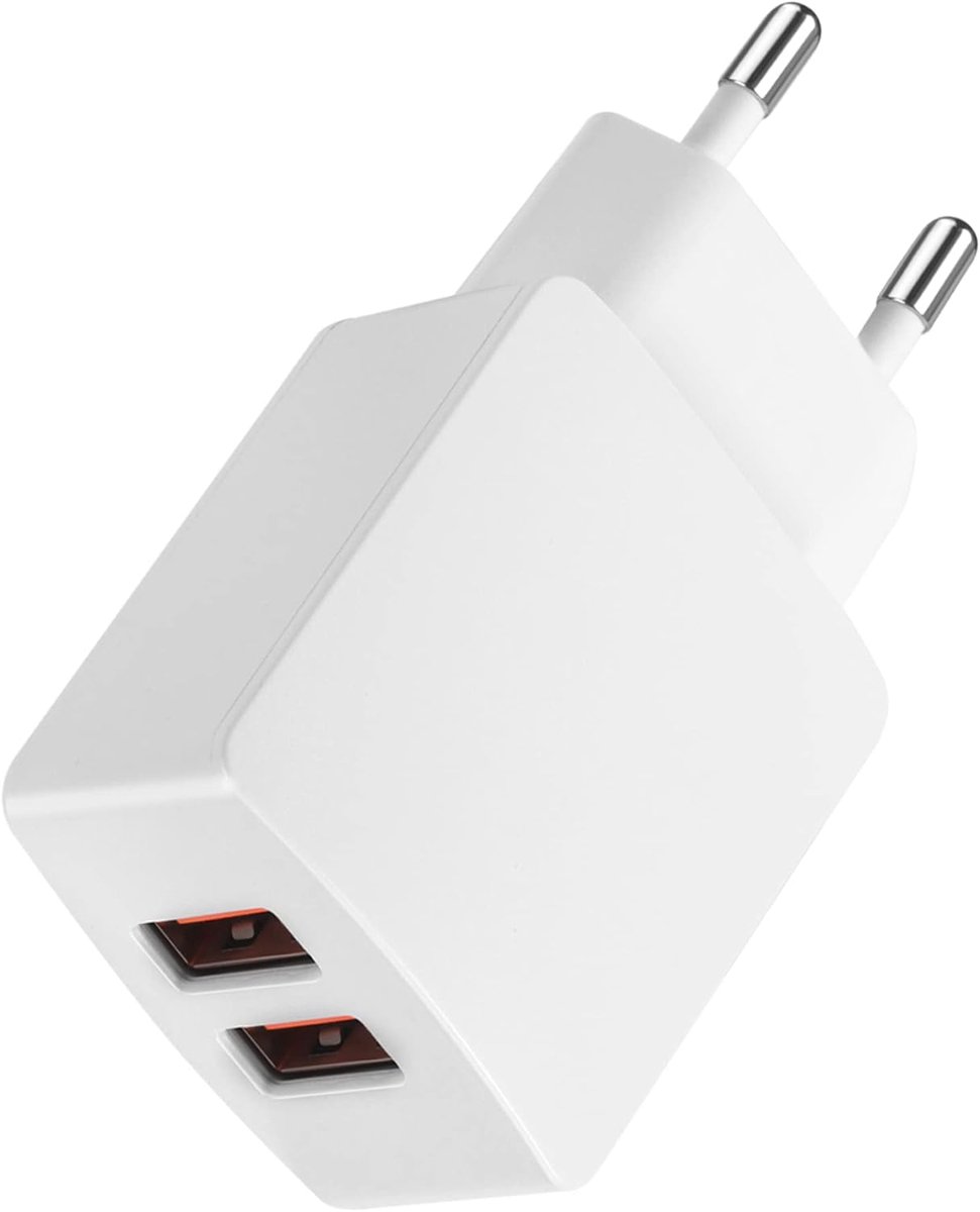 A Oplader, 5V/2.1A 2-Poorts USB Lader/Charger, 10,5W Oplaadstekker/Netstekker Compatibel met Mobiele Telefoons Zoals iPhone, Samsung, Redmi, Nokia, Moto, HUAWEI en Meer Apparaten - Wit