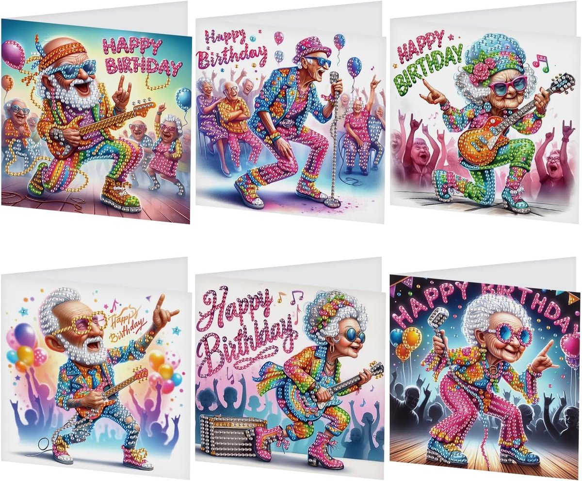Set van 6 creatieve retro diamant schilderij wenskaarten - verjaardag, bedankje, zegen en kerstkaarten - doe-het-zelf activiteit met edelsteenpen en diamanten