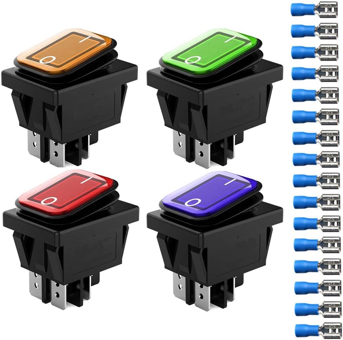 4pcs 12 V 24 V 20A Waterdichte Tuimelschakelaar met LED Indicator,4 Pin 2 Positie DPST AAN-UIT Schakelaar voor Auto Truck Motorboot Boot Marine(Rood/Geel/Blauw/Groen)