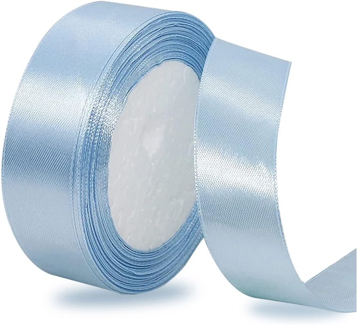 Linten lichtblauw 25 mm breed, 23 meter cadeaulint voor geschenkverpakkingen, doe-het-zelf knutselwerk, boeketten naaien, strikken, verjaardags- en bruiloftsdecoraties