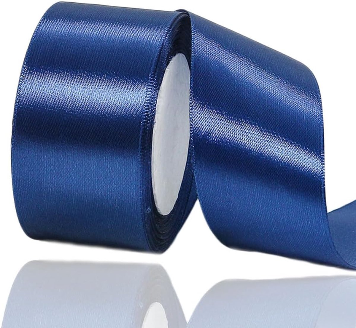 lint donkerblauw 50 mm, 22 meter decoratief cadeaulint, breed lint, stoffen lint voor bruiloft, doop en verjaardagsgeschenken