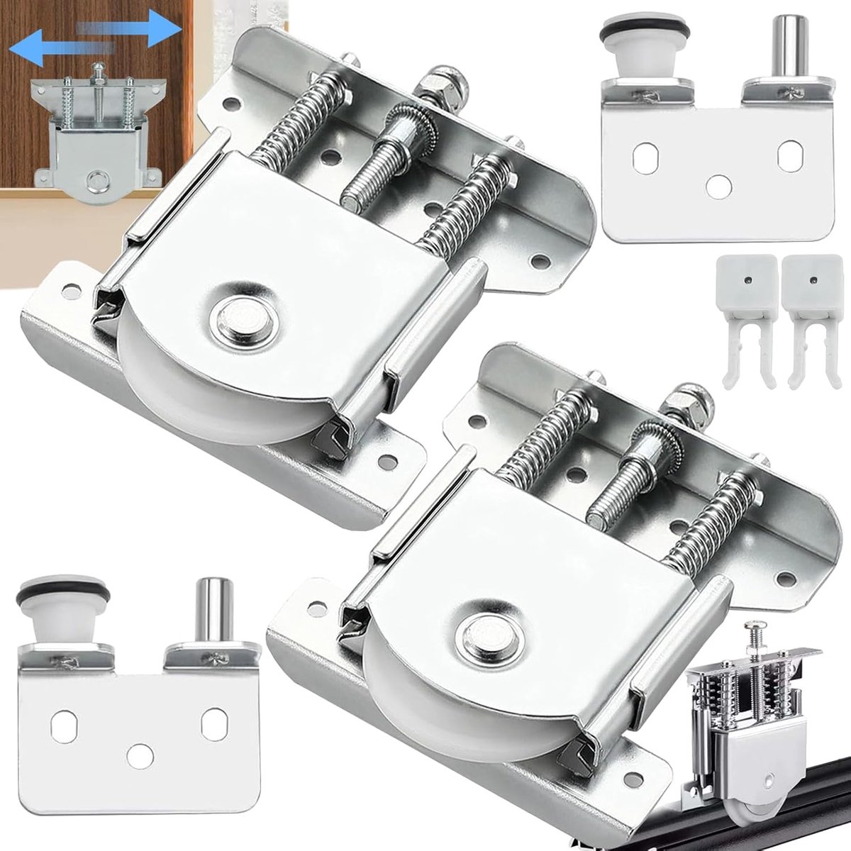 lankai 4 Stuks Vervanging Voor Schuifkast Deur Wielen, Vervanging Voor Schuifkast Deur Wielen Duurzaam, Metal Vervanging Voor Schuifkast Deur Wielen, Voor Kledingkast, Kast, Raam, Schuifdeuren(Zilver)