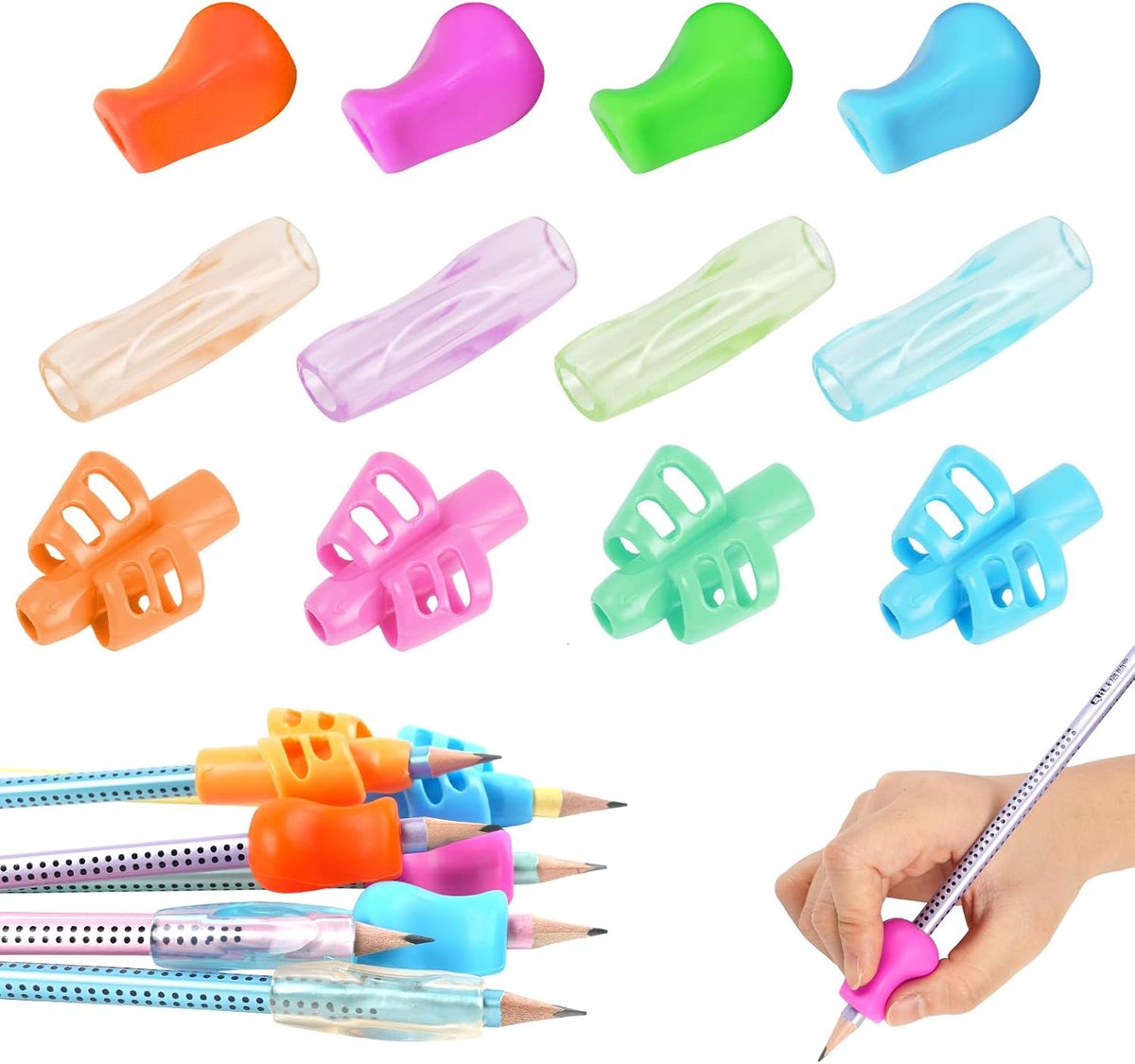 Potloodgrepen, 12 stuks zachte siliconen handschriftgreep, handschriftgreep voor kinderen en volwassenen, ergonomische houdingcorrectie schrijfhulp