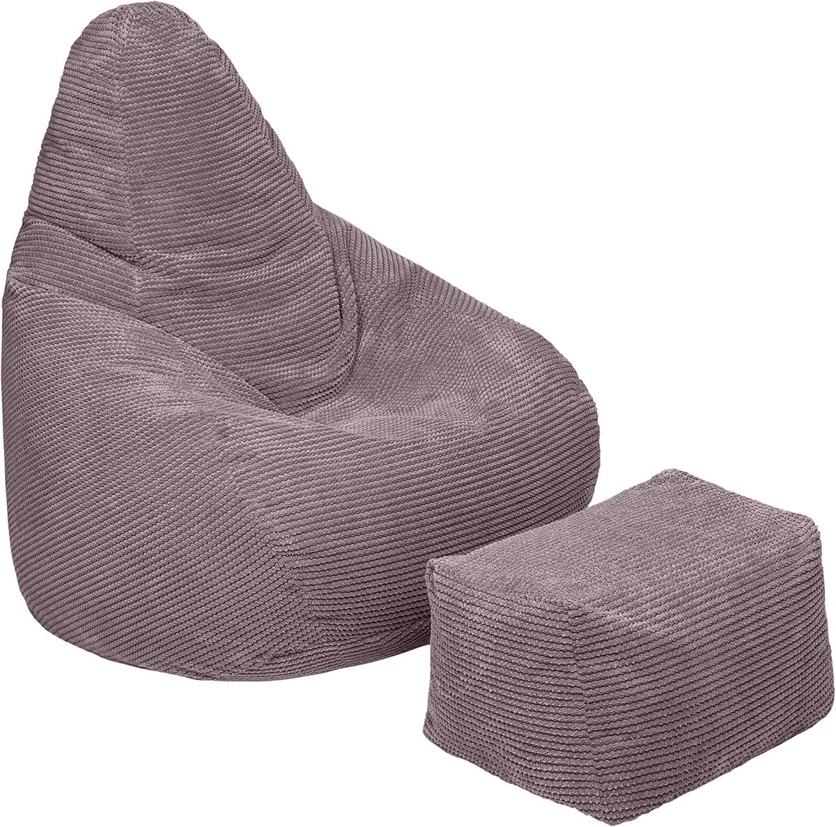 25 Volwassen Highback Zitzak Stoel | Corduroy Stof Indoor Woonkamer Gaming Zitzak Ligstoel | Interne Voering | Ergonomisch Ontwerp (Nerts, Zitzak+Voetenbankje)