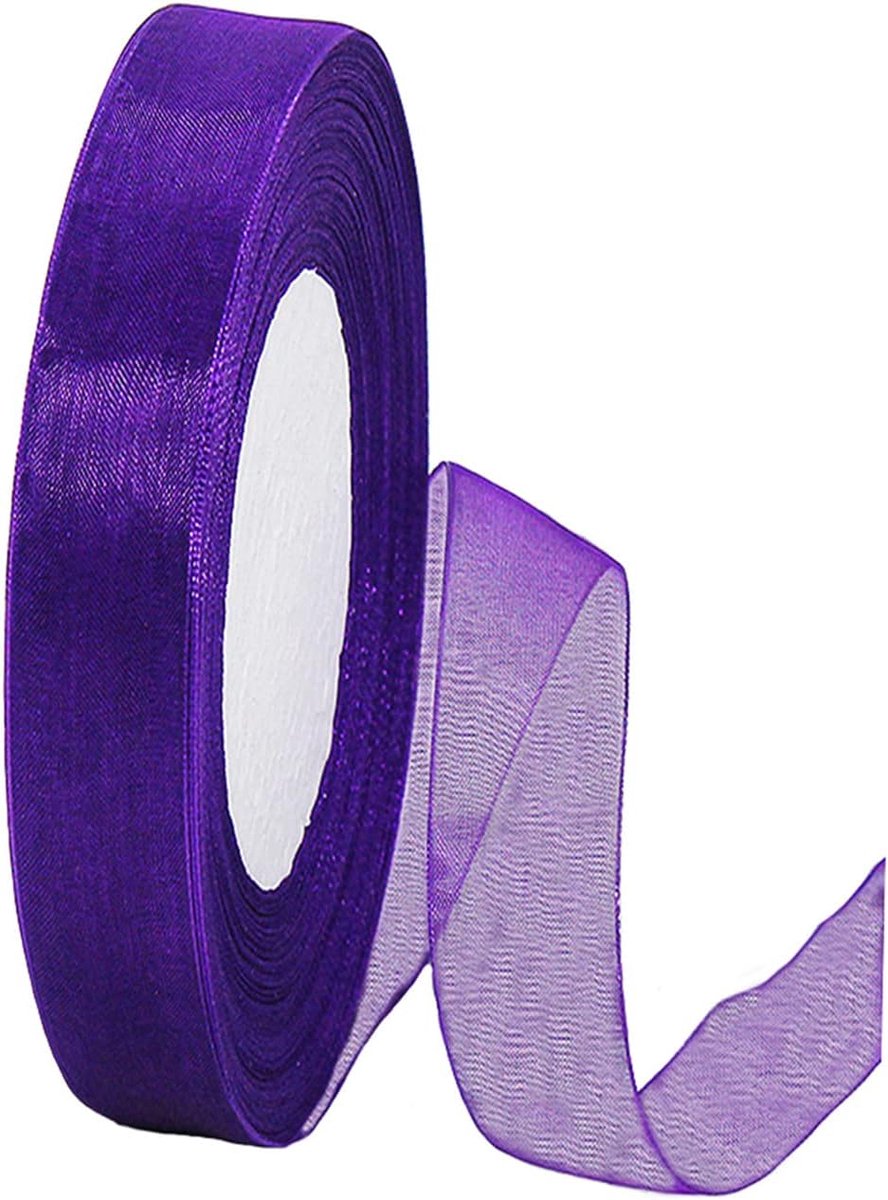 paars organza chiffon lint, 15 mm 45 m voor geschenkverpakking, haar, verjaardag, Halloween, knutselen, kransstrikken maken, bruiloftsdecoraties