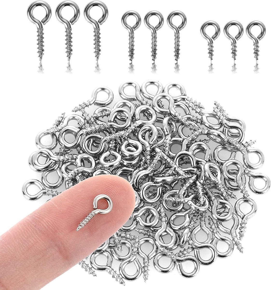 300 stuks kleine oog haak schroefdraad roestvrij staal metalen oog schroef oog bout zelftappende schroeven haken voor hanger sieraden maken DIY ambachten