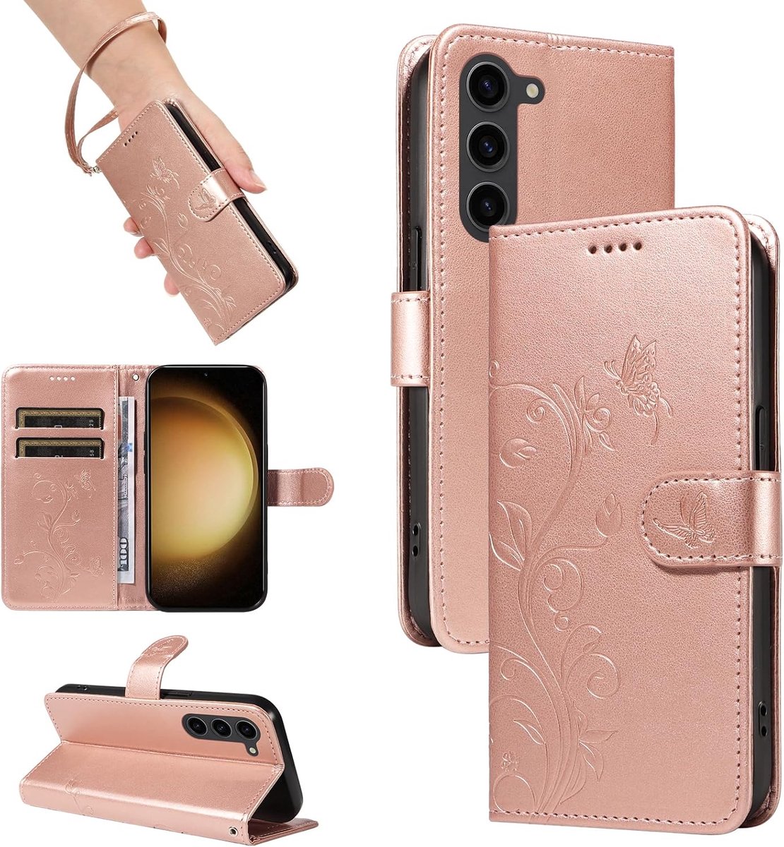 Hoesje voor Samsung Galaxy S23 Plus, Roségoud | Premium PU-leer Magnetische Hoesjes, Klapdeksel Hoesje, Beschermhoes met Kaart Houder en Standfunctie, Portemonneehoes