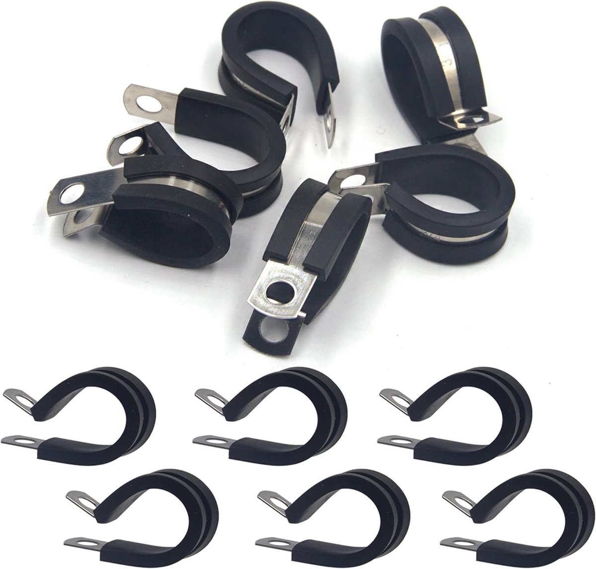 12 stuks slangklemmen 19 mm roestvrij staal met rubberen voering voor koord, draad, slang, buis