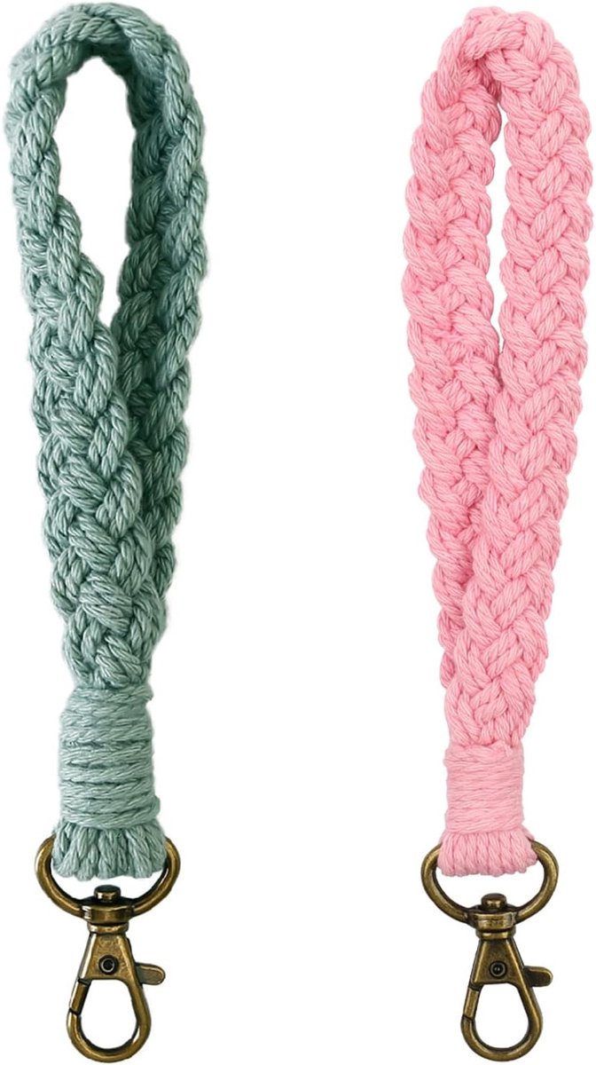 2 stuks sleutelhangers macramé armband sleutelband vrouw sleutelband kort boho sleutelkoord