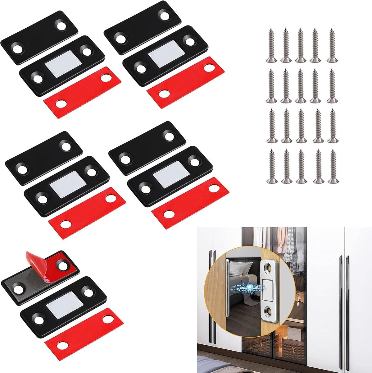 5 stuks kastmagneetsnappers, ultradun, magneetsluiting, kastdeur-magneetsnapper voor laden, zelfklevend, voor keukenkasten, deursluitingen (zwart)