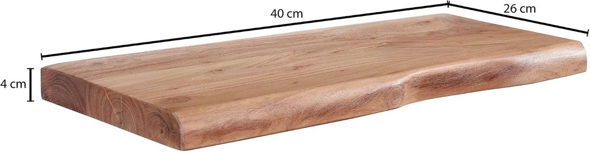 Wandrek 40 cm Massief Acaciahout met Natuurlijke Boomrand Bruin | zwevende plank van echt hout met natuurlijk rand, wandplank in landelijke stijl, handgemaakt, zwevende plank woonkamer