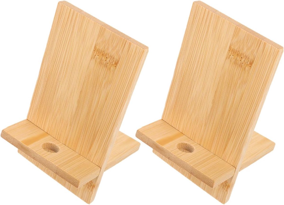 2stuks Houten Telefoonhouder Universele Tabletstandaard Voor Bureau Met Oplaadopening Smartphone Bracket Voor Thuis Kantoor
