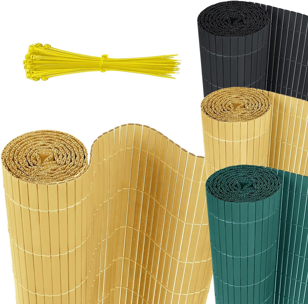Privacyscherm van pvc, inkijkbescherming, balkonbekleding, inkijkbescherming, met kabelbinders, privacy, pvc, omheining, windscherm, ondoorzichtig, 180 x 500 cm, bamboe