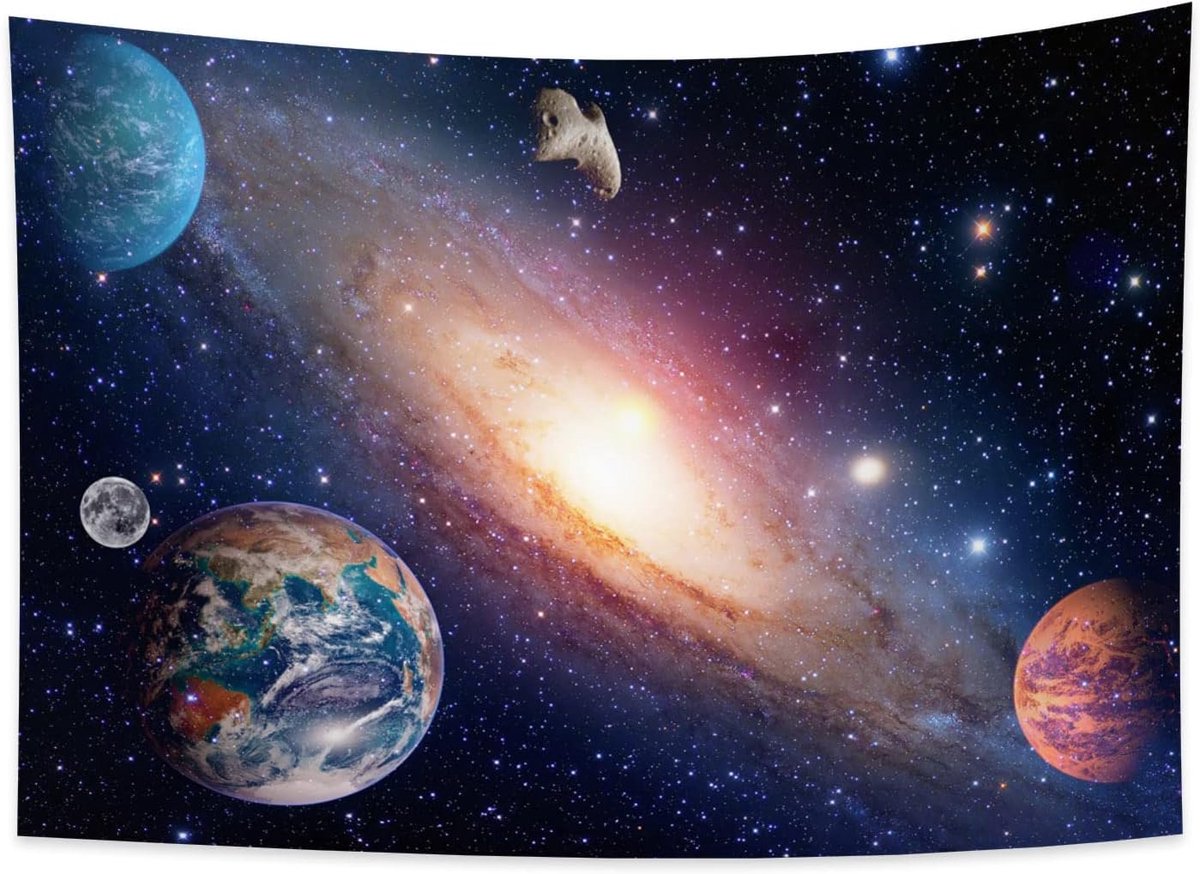 150x100cm Ruimte Tapijtwerk, De aarde Maan Planeet Meteoriet Starry Heelal Muur opknoping voor Room Decor Thematentoonstelling Opknoping Slaap Slaapkamer Wall Art Ster Wandtapijten