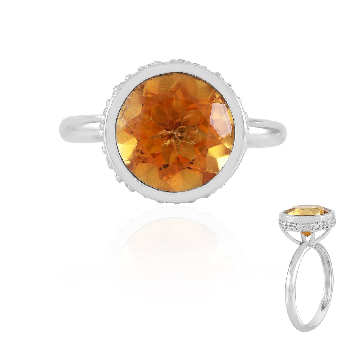 Cavill - Zilveren Ring met Oranje Kwarts 3,563 ct en Zirkonia 0,311 ct - 925 Sterling Zilver met Platinum Afwerking - Moderne Elegante Damesring