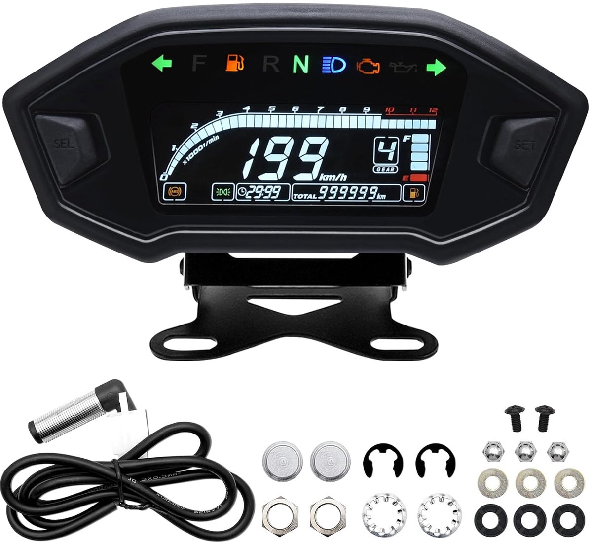12.000 omw/min motorfiets tachometer met houder, universele achtergrondverlichting motorfiets waterdichte tachometer kilometerteller meter voor 1,2,4 cilinder