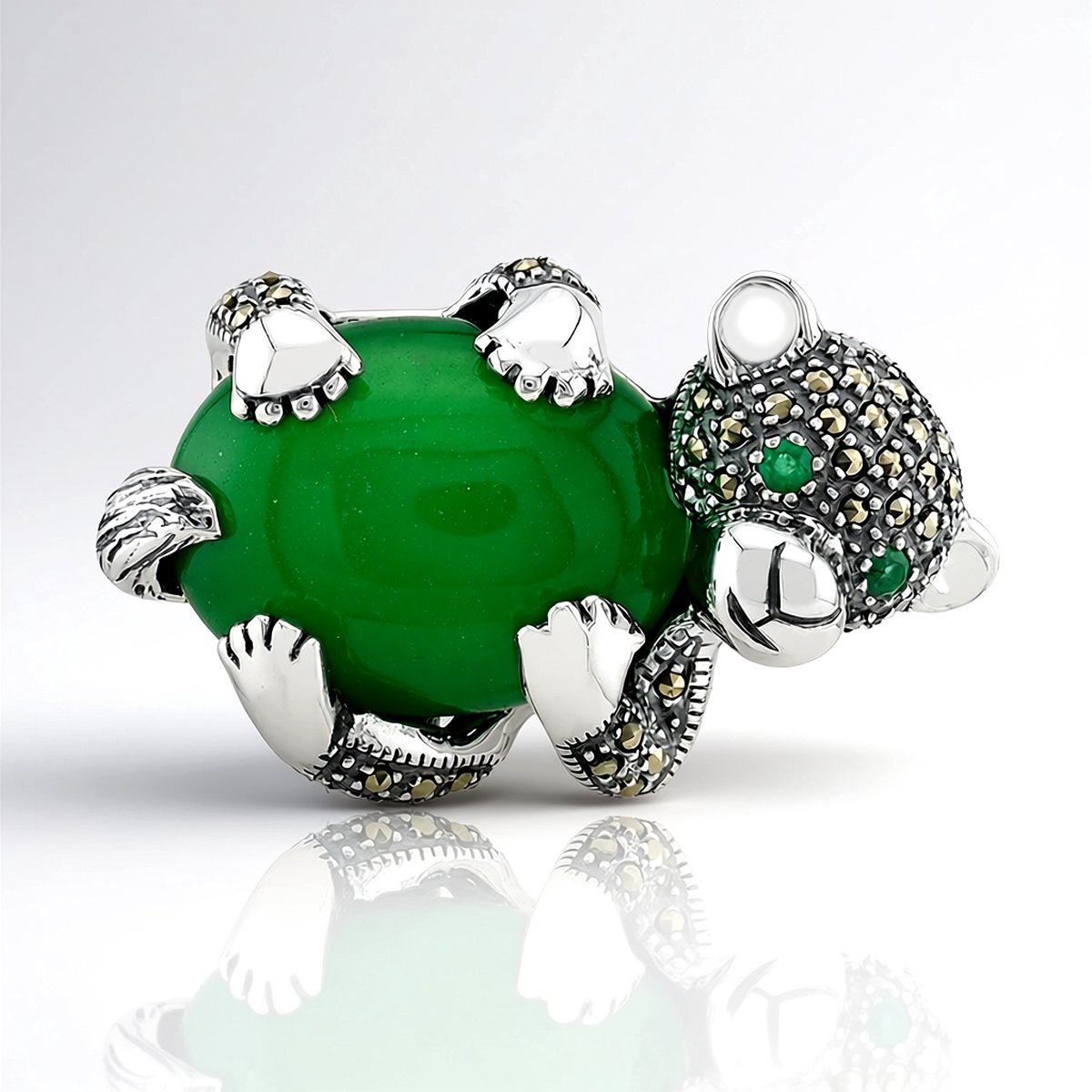 Cavill - Elegante Hanger 925 Sterling Zilver - 11,2 ct Groene Agaat Ovaal Cabochon - Zambiaanse Smaragd Pavé - Dierenmotief Marcasieten