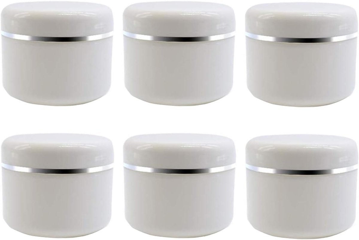 6 lege navulpotjes van kunststof, wit, voor make-up, cosmetica, met schroefdeksel en polypropyleen coating, 250 g/8 oz wit
