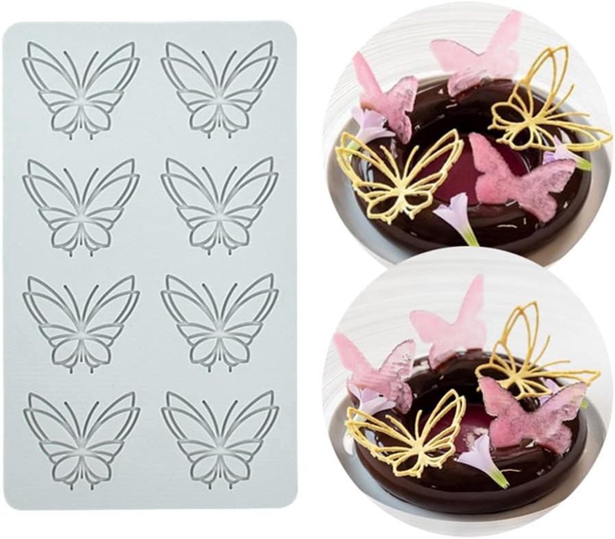 3D Hollow Lace Fondant Mallen Fruit Blad Vorm Kant Mat Party Cake Decoratie Tool Cupcake Mat Siliconen Mallen voor Polymeer Klei Chocolade Bakken Gummy Mould (Butterfly_19 x 11,7x0,4 cm_L)