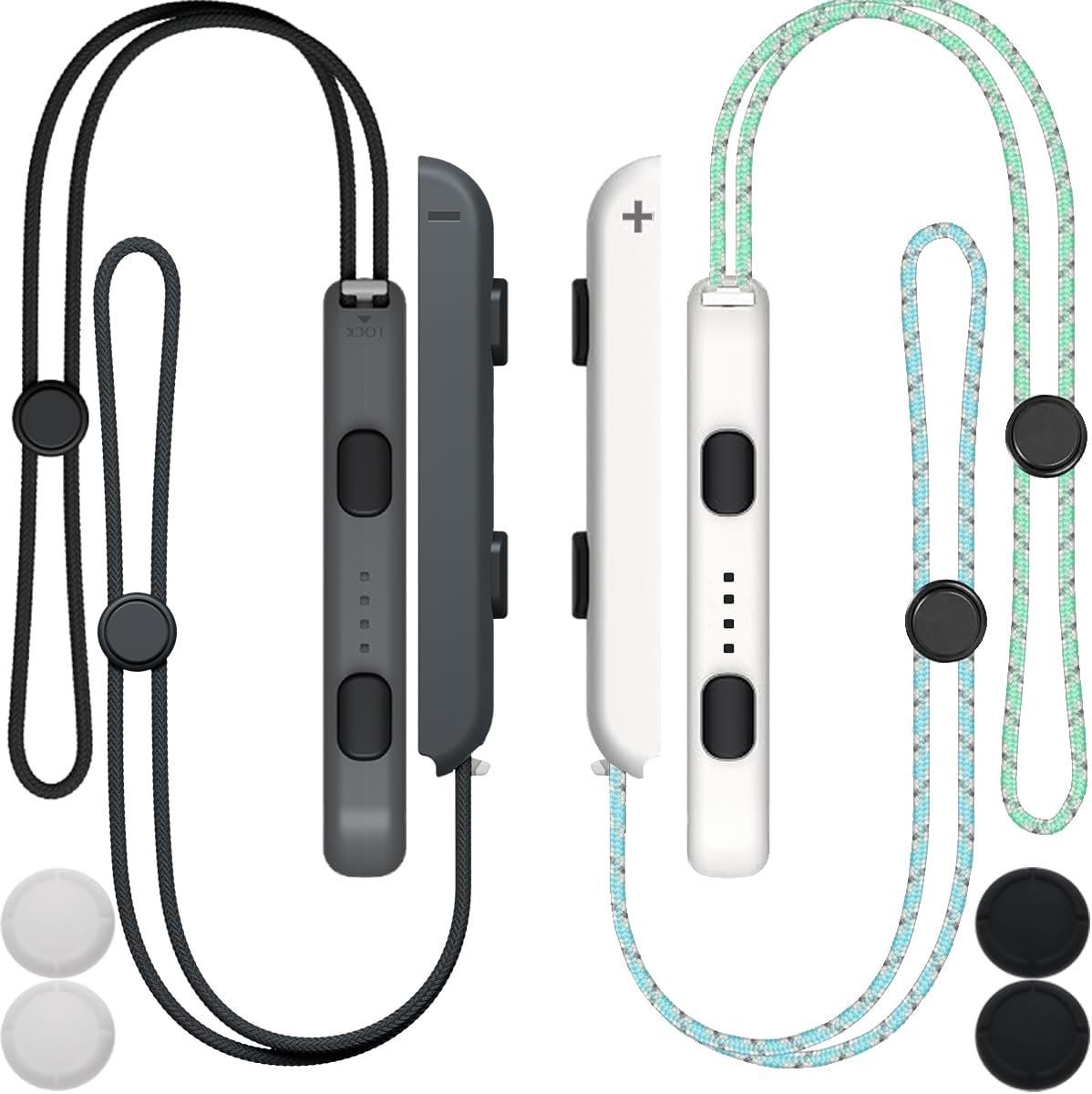 2 paar voor Joycon polsband voor Nintendo Switch, verstelbare strakheid elastische polsband gamepad controller LED handvat slot lanyard handgreep accessoires, met 4 stuks duimgreep stick caps