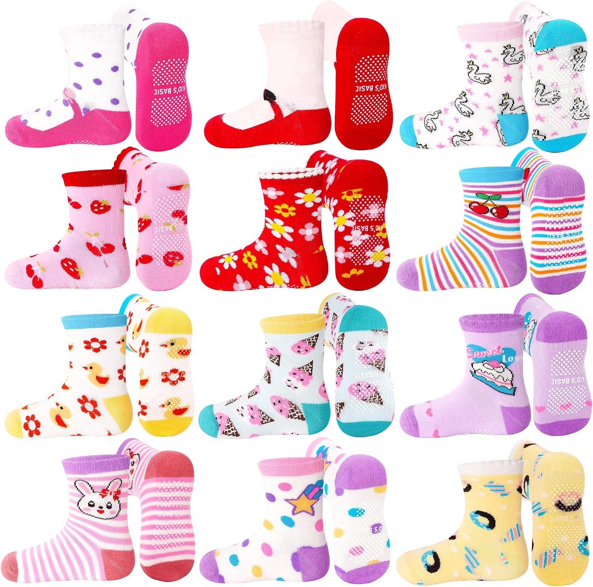 Kleine kinderen jongens ABS anti-slip sokken - 12 paar babysokken antislip kinderen peuters babysokken voor 1-7 jaar baby jongens en meisjes