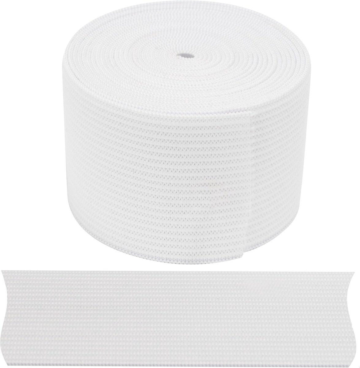 Elastische band, plat, gevlochten, 2 m, breedte 35 mm, van polyester en latex, wit
