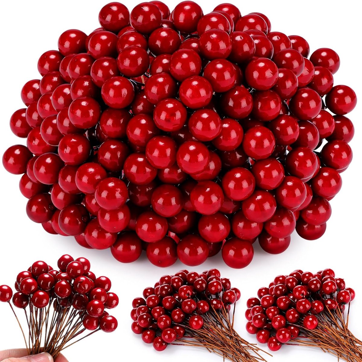 500 stuks kunstbessen nep 10 mm mini kerstbessen decoratie voor kerstboom decoraties ambachten bruiloft vakantie winter decoratie woondecoratie (Bourgondië)