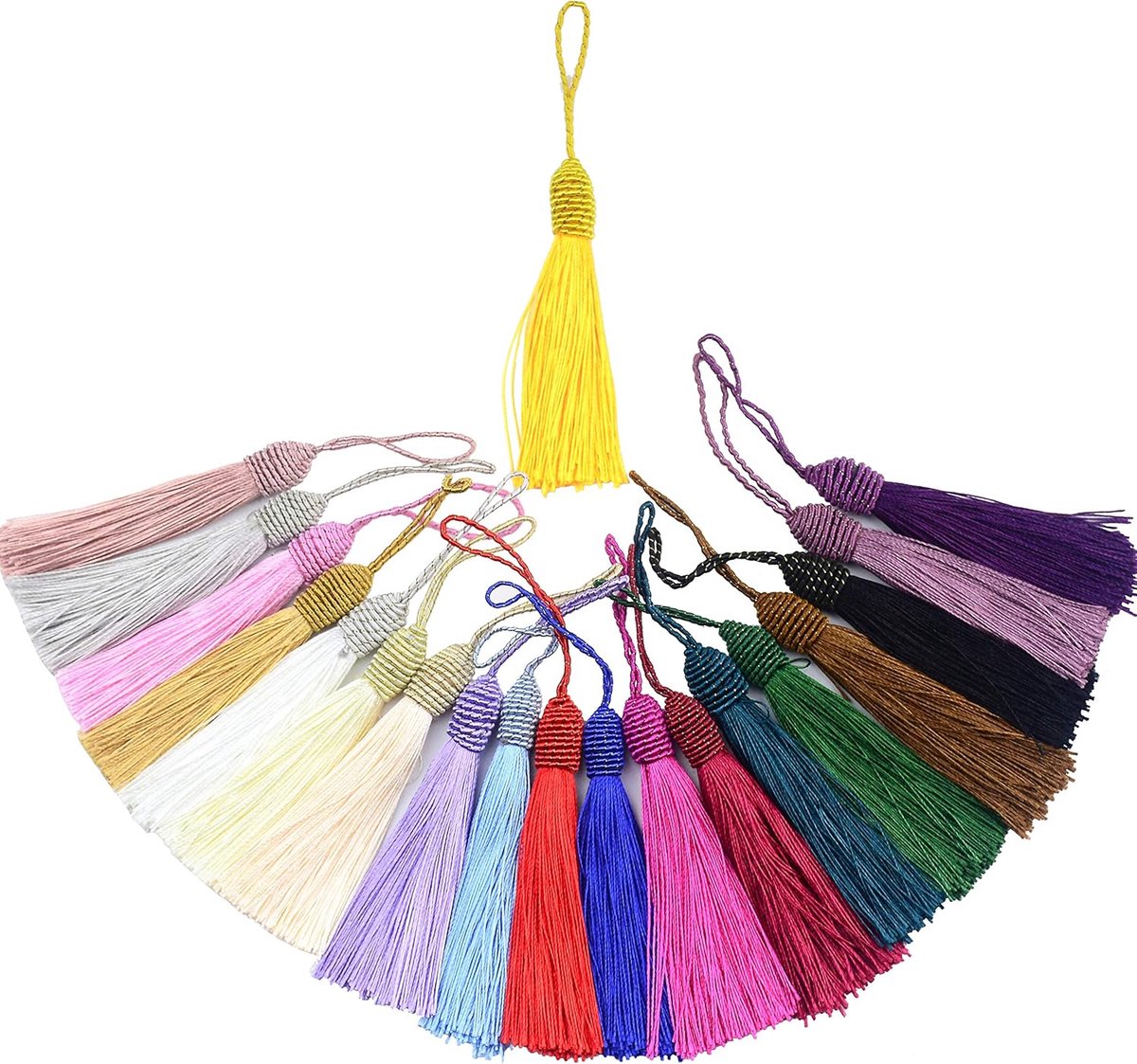 20 stuks 15 cm Silky Floss bladwijzers kwasten met 5 inch koordgesp en kleine Chinese strik voor het maken van sieraden, souvenirs, bladwijzers, knutselaccessoires (gemengd)