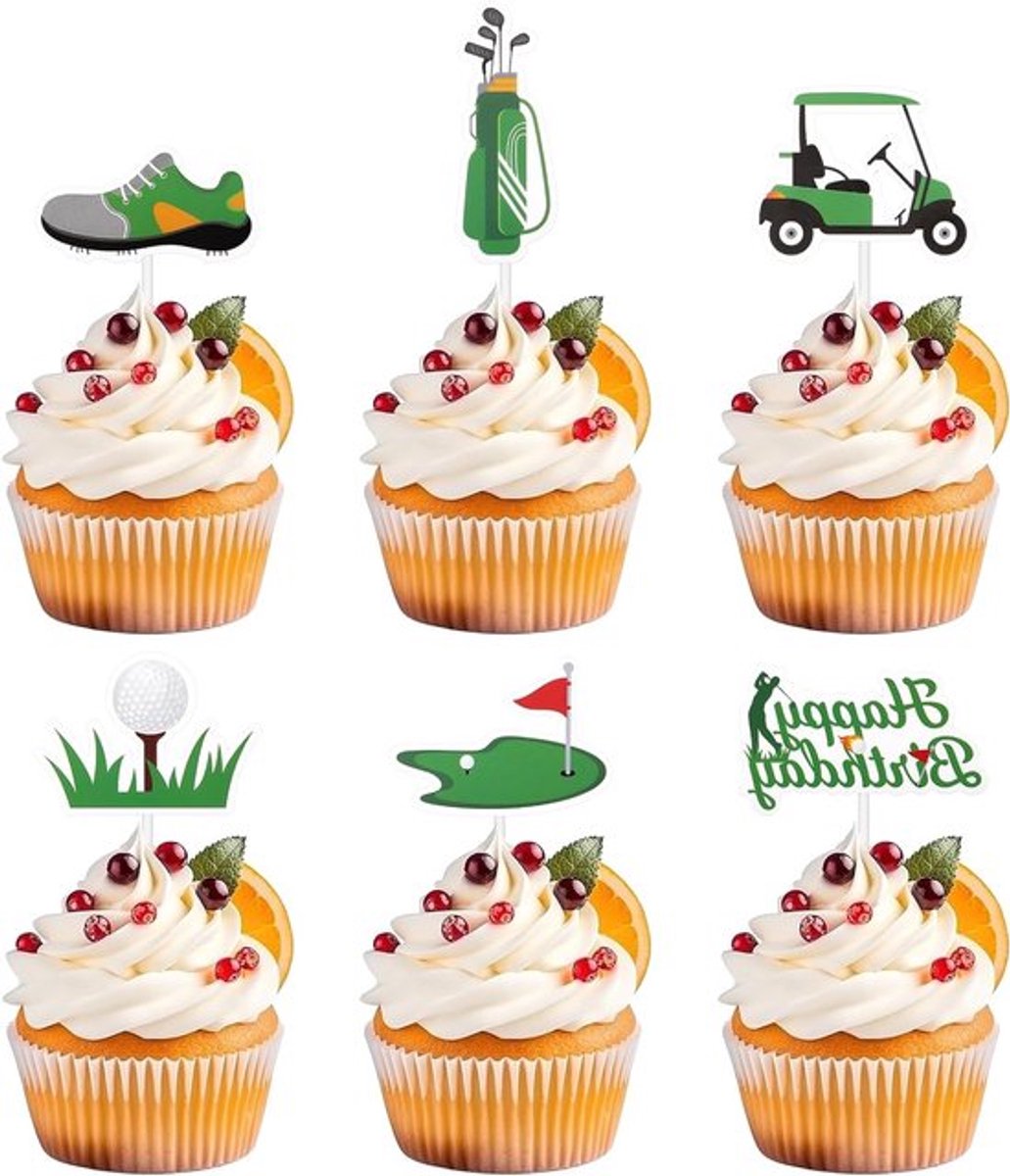 Golf Cupcake Toppers Set van 36 Stuks, Ideaal voor Sportthema Feestjes, Verjaardagen en Babyshowers met Golfbal, Trofee en Schoenen Ontwerpen
