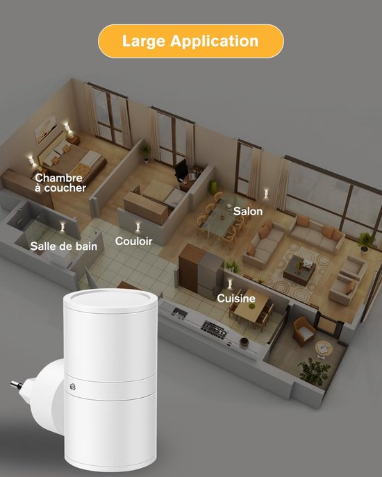 LED-nachtlamp voor stopcontact – kindernachtlamp voor de muur – schemeringssensor – zacht wit 3000K-4500K – instelbare helderheid 0-100LM – dimbare nachtlamp voor gang, slaapkamer – 2 stuks wit. — afbeelding 2