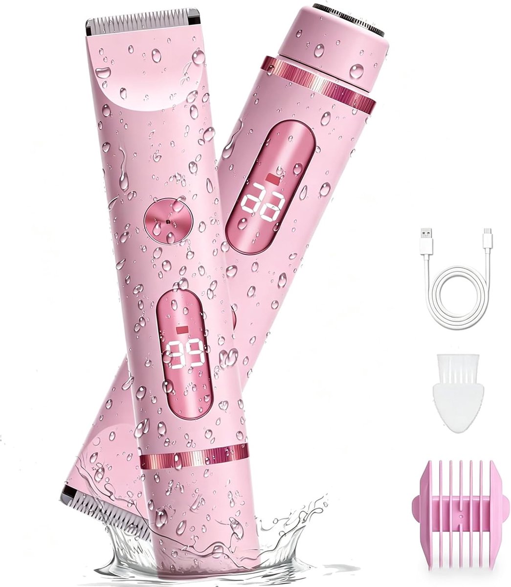 Dames Scheerapparaat Draadloos met Dubbele Kop - Bodytrimmer Waterdicht IPX7 - Ontharing Bikini en Lichaam Roze