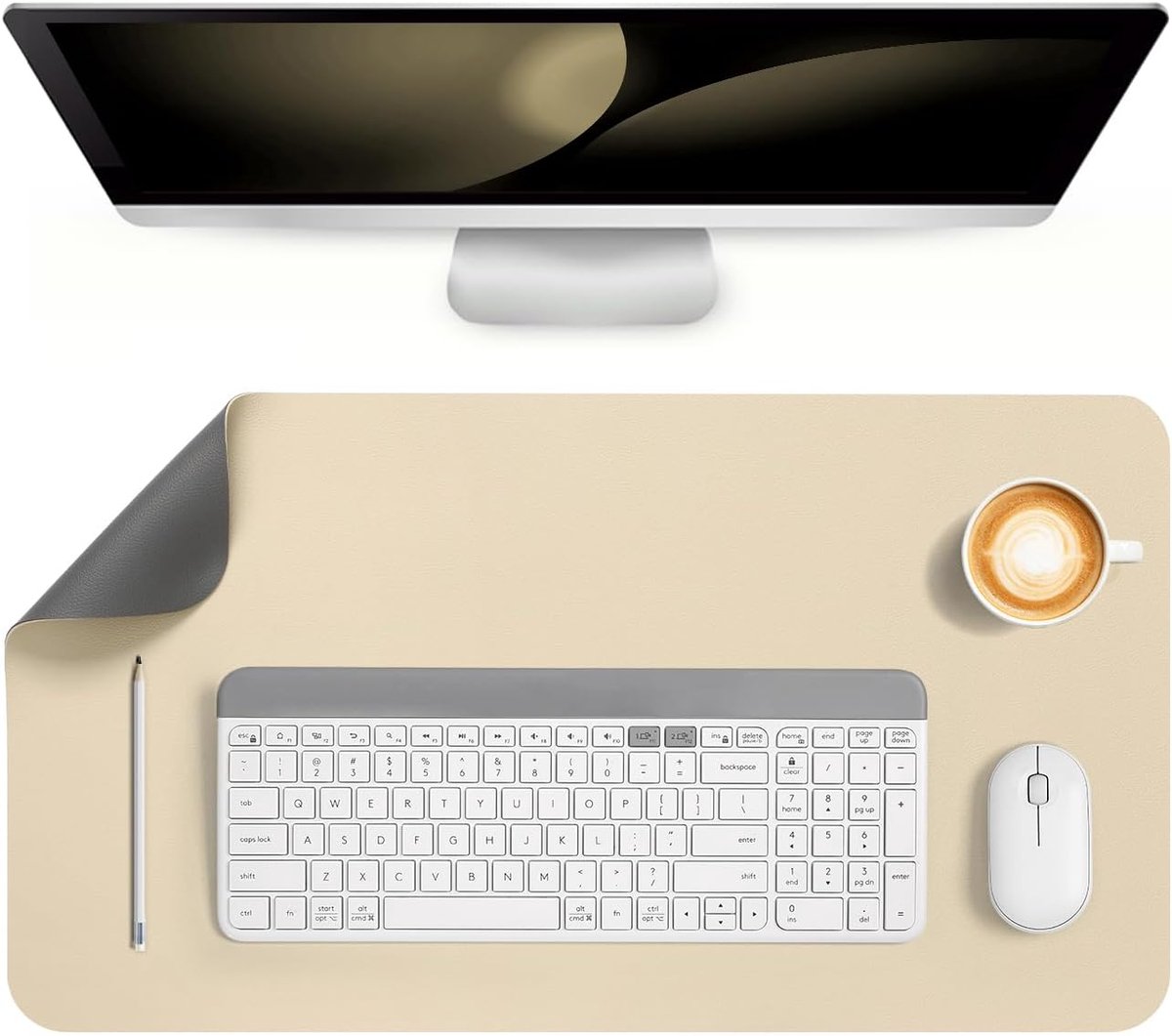 Bureau Onderlegger, Dubbelzijdige Antislip Bureaumat | Bureaubeschermermat PVC Kantoor Grote Lederen Bureauma Desk Mat(33 x 60 cm, Grijs Tarwe)