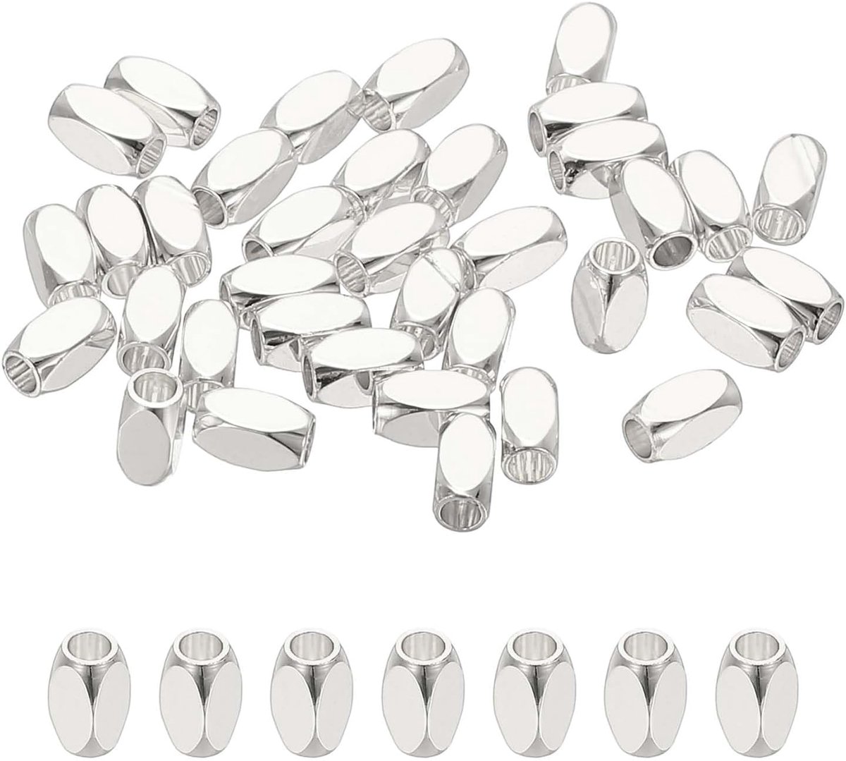 Kralen, 36 stuks metalen gladde facetbuis kleine losse kralen voor het maken van armbanden, sieraden maken, doe-het-zelf ketting, zilver