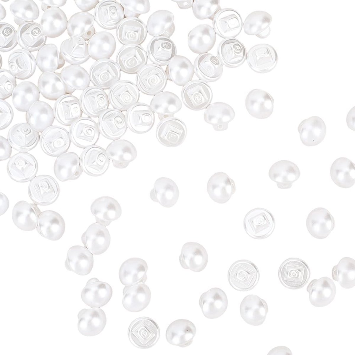 100Pcs 10MM 1 Gat Mini Kleine Witte Plastic Parel Schacht Knoppen Paddestoel Vorm Hars Ronde Half Bal Naaien Decoratieve Knop Voor Naaien Maken Ambachten Jurken Trui Kleding Shirts Diy