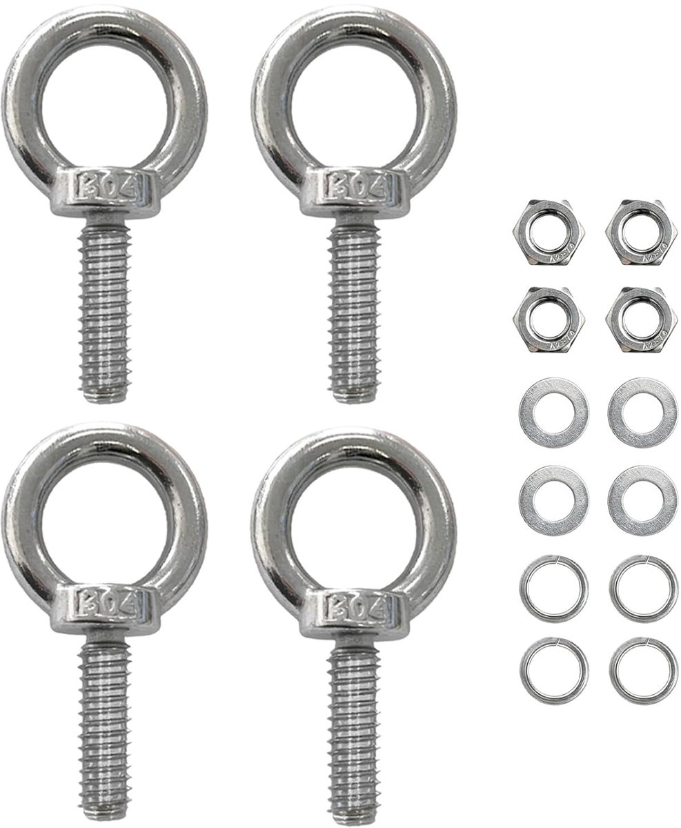 4 stuks oogschroeven, M10 x 30 mm, roestvrij staal 304, roestvrije ogen, roestvrij met borgmoeren en sluitringen, robuuste hef- en bevestigingsschroeven (M10 x 30 mm)