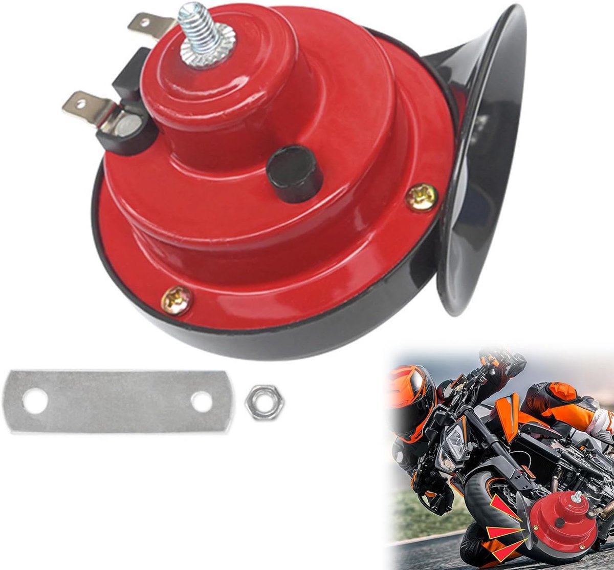 Hoorn voor motorfiets, 12 V, 12 V, universele slakkenhoorn, elektrische slakkenhoorn voor auto en motorfiets, persluchthoorn, waterdicht, 12 V, dubbele hoorn raging geluid (rood)
