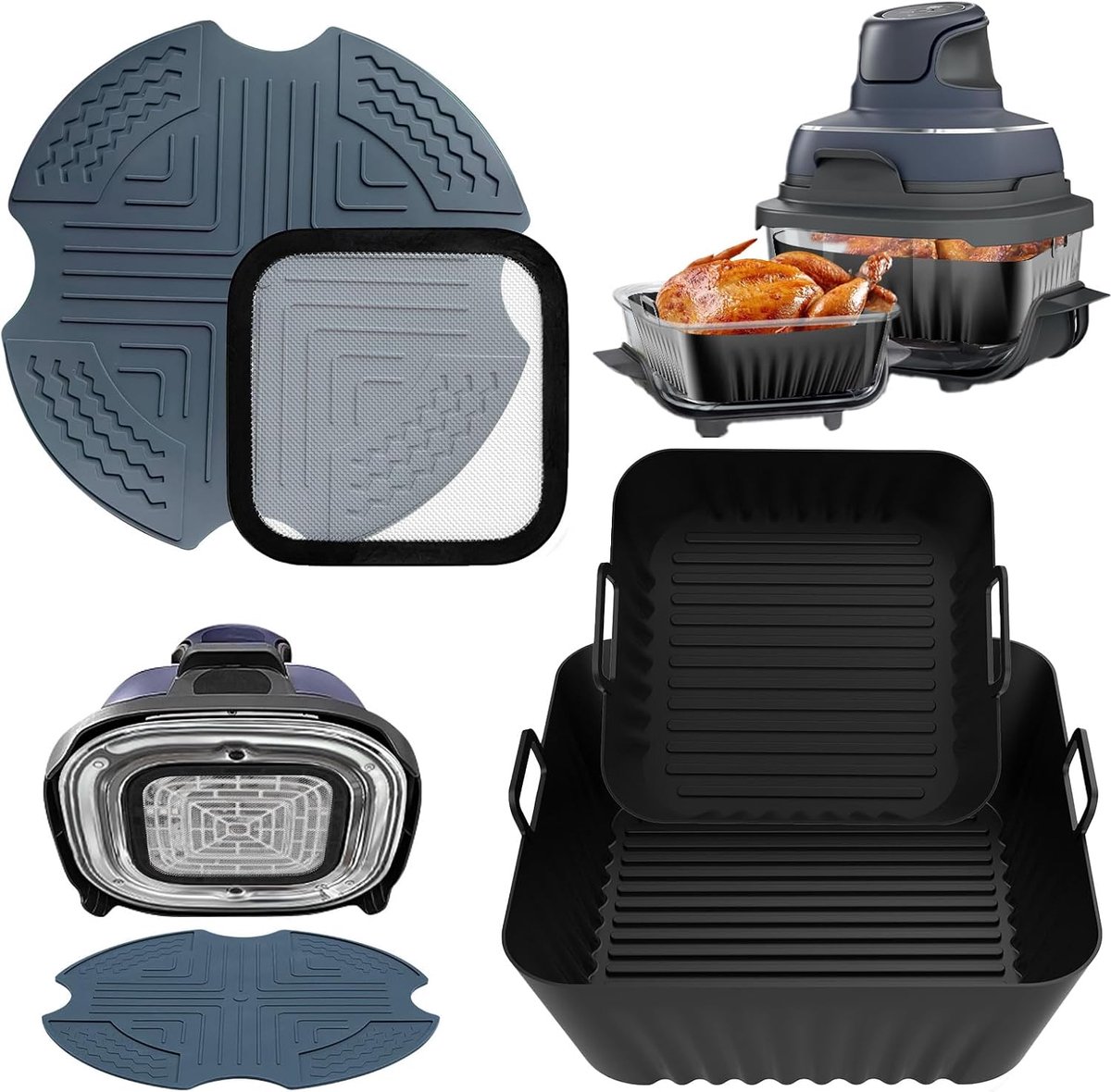 Accessoires voor Ninja Crispi Air Fryer FN101, siliconen vorm, hittebestendige mat, spatbescherming, compatibel met Ninja Crispy 4-in-1 draagbaar glas, eenvoudig en gezond koken