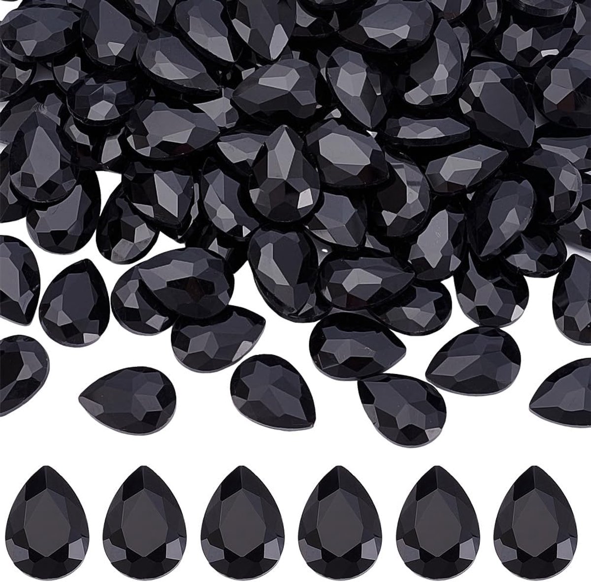 120 stuks zwarte traanvormige glazen strass-steentjes, facetgeslepen achterkant, strass, heldere traanvormige strass-steentjes, glinsterende glazen edelstenen voor handgemaakte haarspeldjes