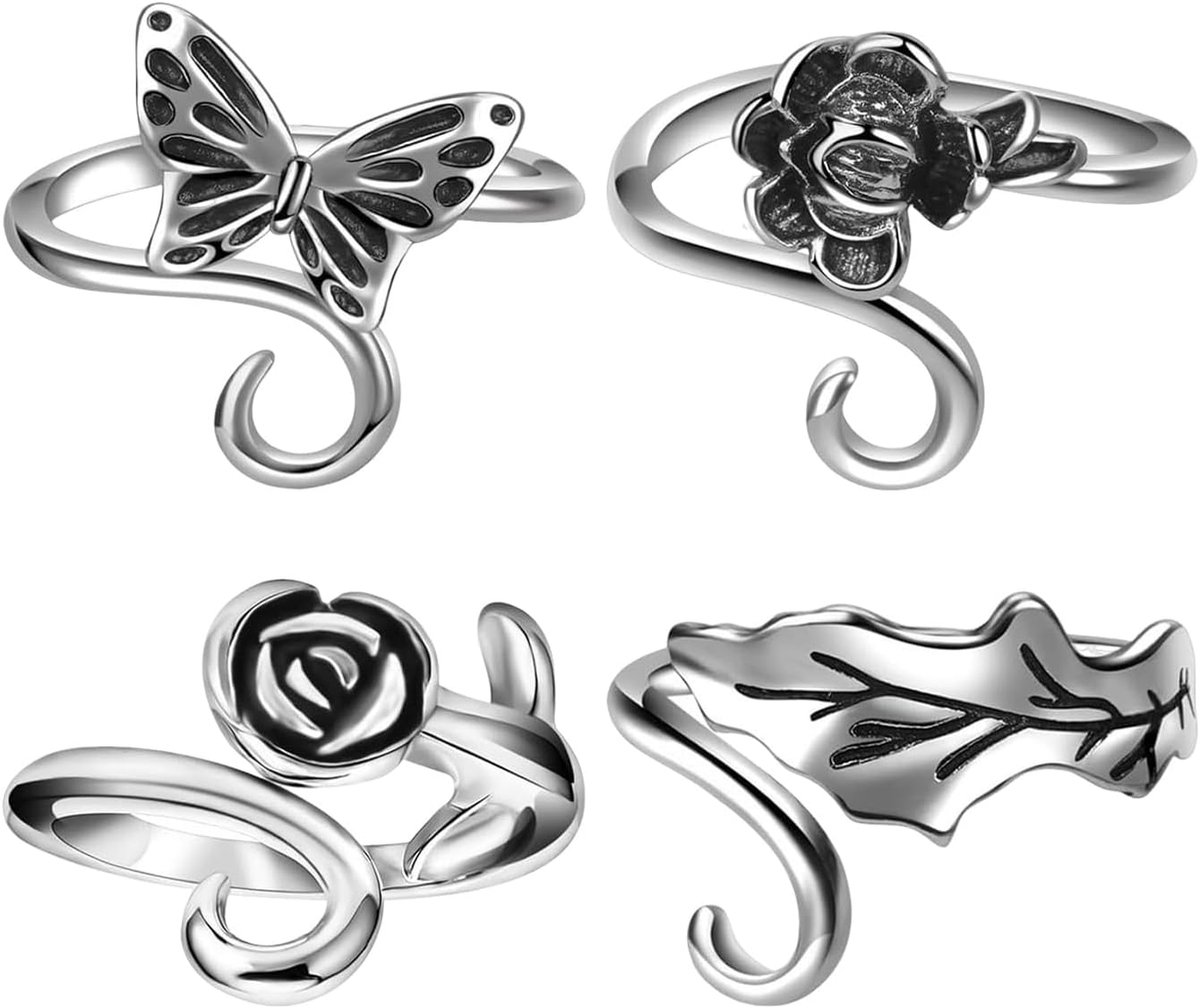 4-delige haaknaald, vintage metalen ringen, verstelbare ringen, gevlochten accessoires, haakgereedschap