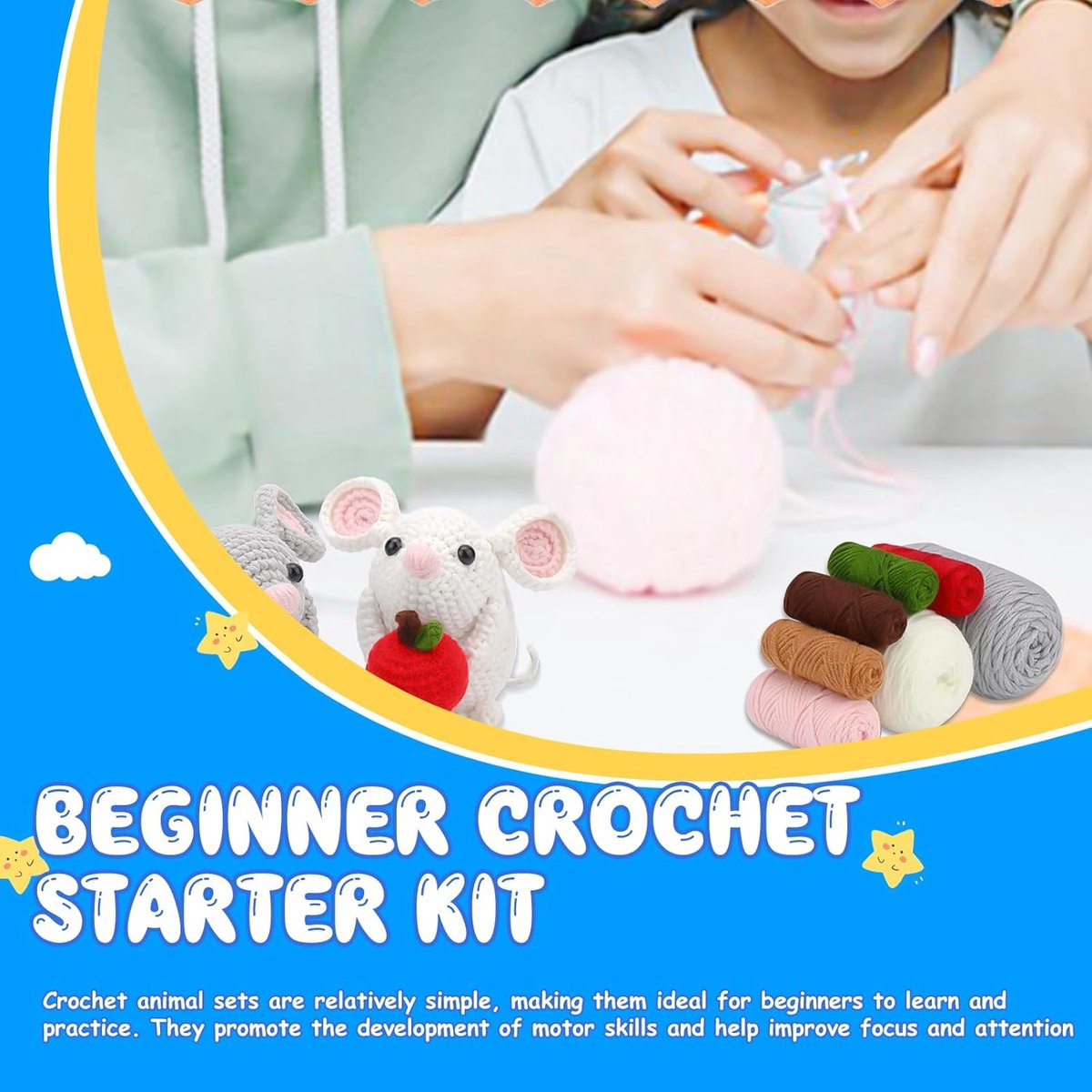 mongtsamz Haakset voor beginners, compleet, dieren, haakset voor beginners, volwassenen, met draad, instructies, haaknaaldenset, breien voor beginners, volwassenen, 1 stuk