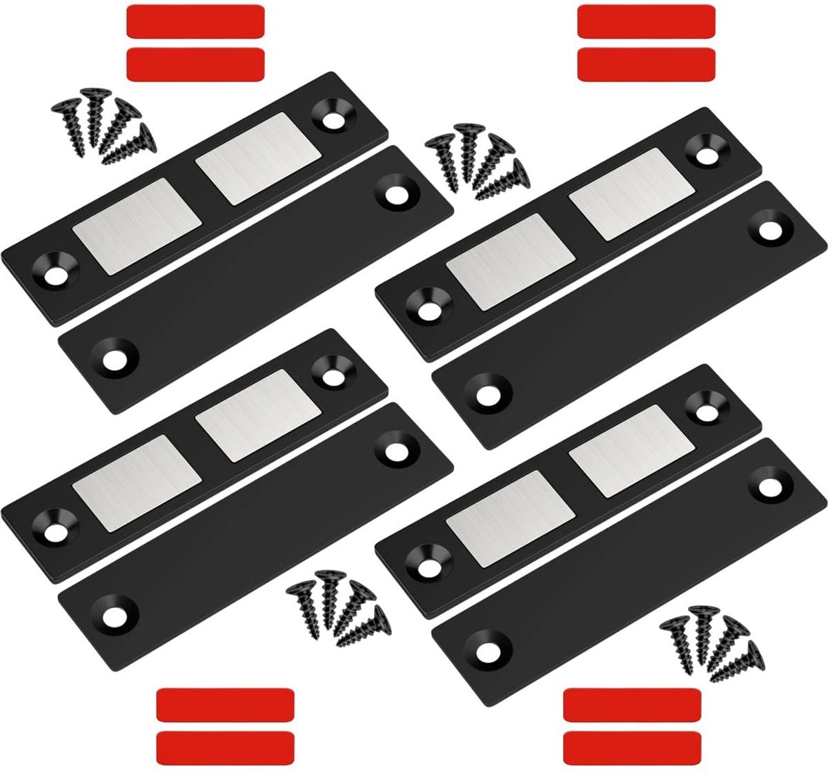 4-pack magnetische deurvangers zwart, heavy duty kastvergrendeling, 30 kg kastlade deurmagneten, dubbele magneten vergrendeling voor camper, keuken, kastdeuren, schuurdeuren