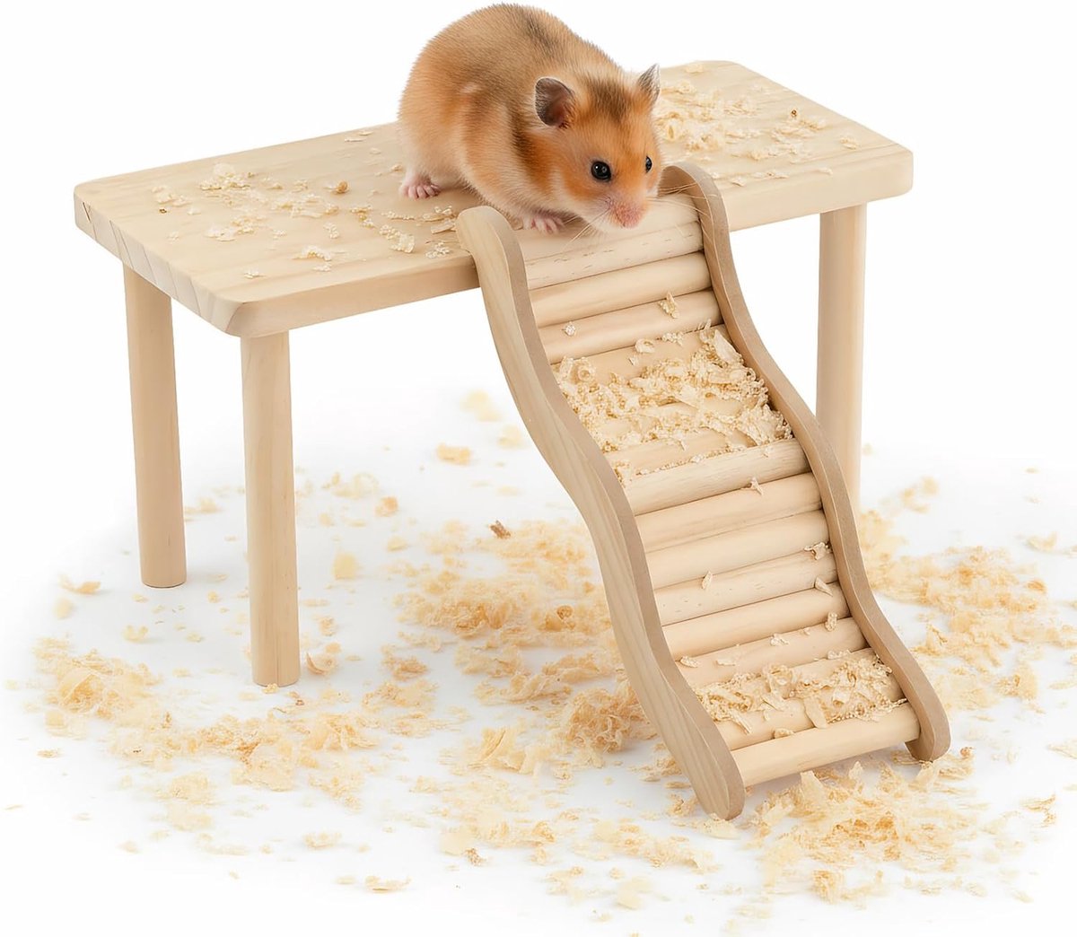 Hamsterplatform met klimladder, hamsterplatform klimplatform met hamsterladder, kooiplatform houten hamsters, klimladder, houten platform voor hamsters (M)