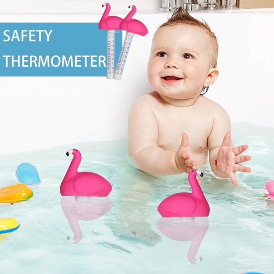 drijvende zwembadthermometer met touw, drijvende waterthermometer, voor binnen en buiten, aquaria, visvijvers (flamingo + flamingo) — afbeelding 4