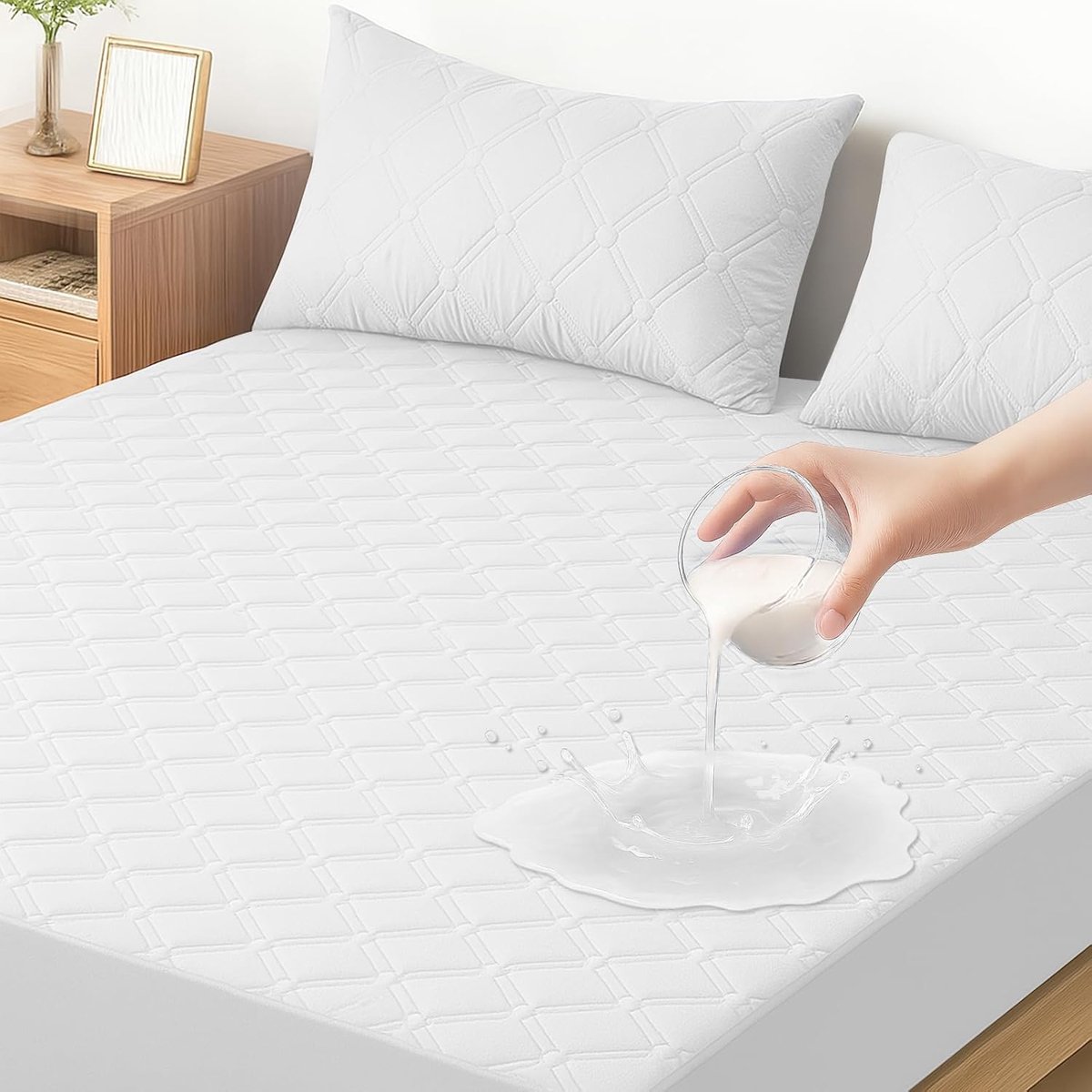 Matrasbeschermer 180x200 CM, Waterdicht Matrasbeschermer met Elastiek Hypoallergeen tot 30 cm, Anti Allergie Zacht en Ademend, Extra Diep, Duurzaam, Machinewasbaar Krimp, Wit