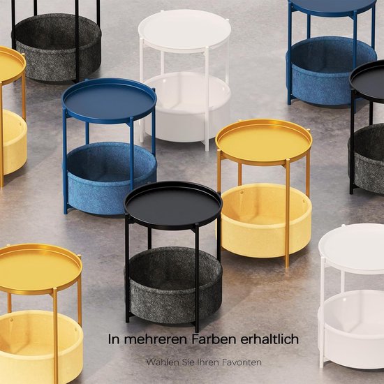 Bijzettafel, rond, salontafel, 2 niveaus, metalen balkontafel, kleine tafel, salontafel met mand van stof, woonkamertafel, bijzettafels, nachtkastje voor slaapkamer, woonkamer (zwart) — afbeelding 5
